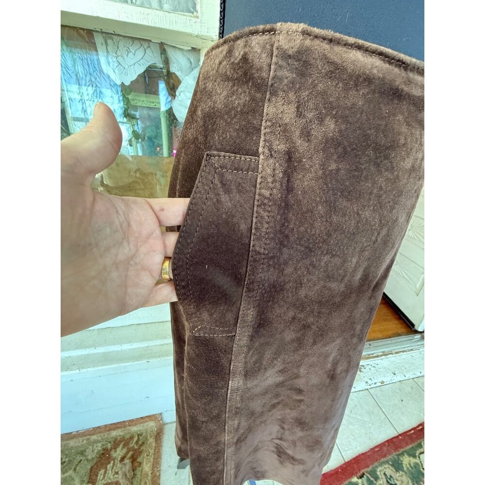 Vintage 70's Anne Fogarty Brown Suede Skirt Marked Size 14 - Picture 11 of 16